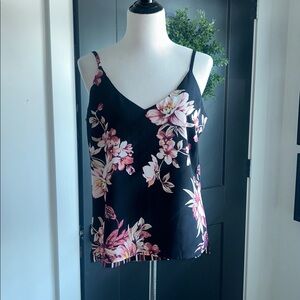 White House black market M reversible Floral striped Black and Pink tank Top